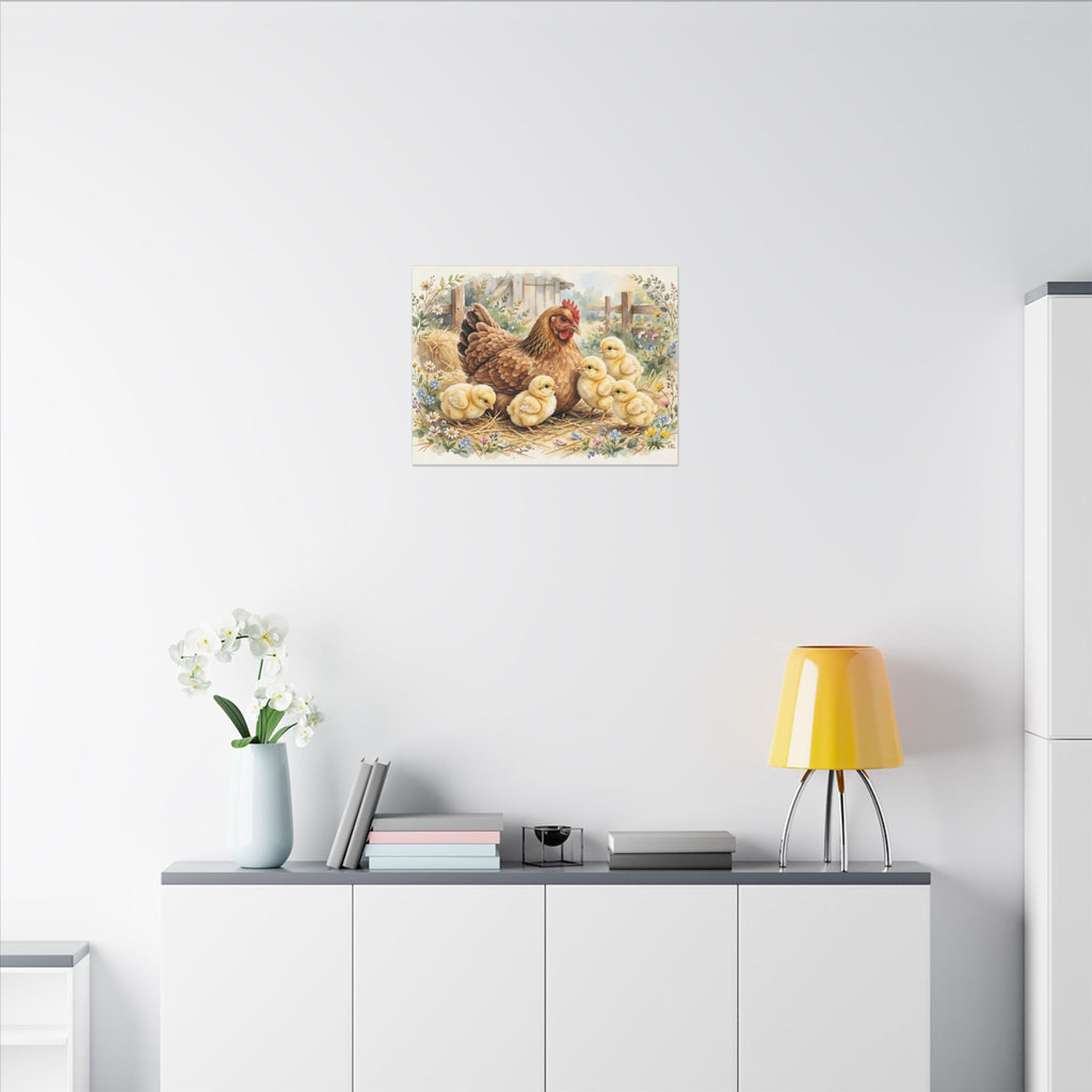 Hen and Chicks in the Barnyard Canvas Wall Art
