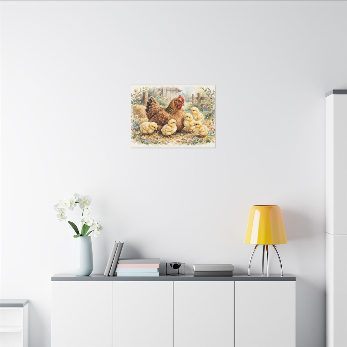 Hen and Chicks in the Barnyard Canvas Wall Art