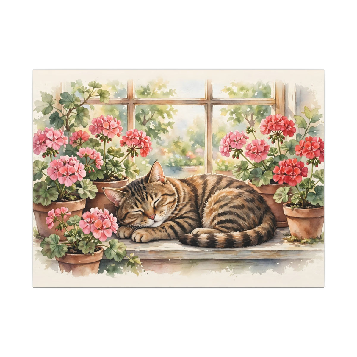 Tabby Cat in the Window Garden Canvas Wall Art – Style 2