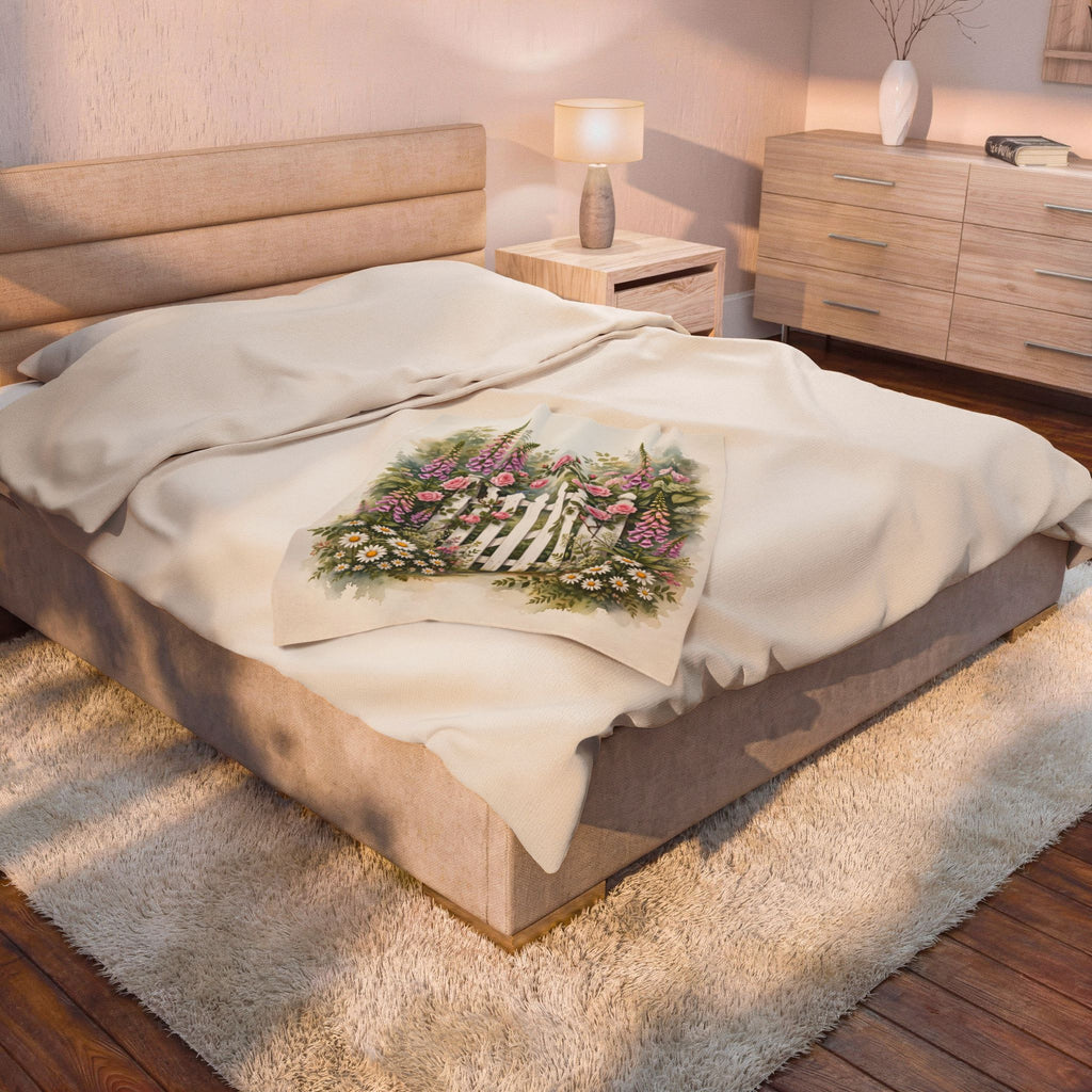 Cottage Garden Gate Velveteen Plush Blanket