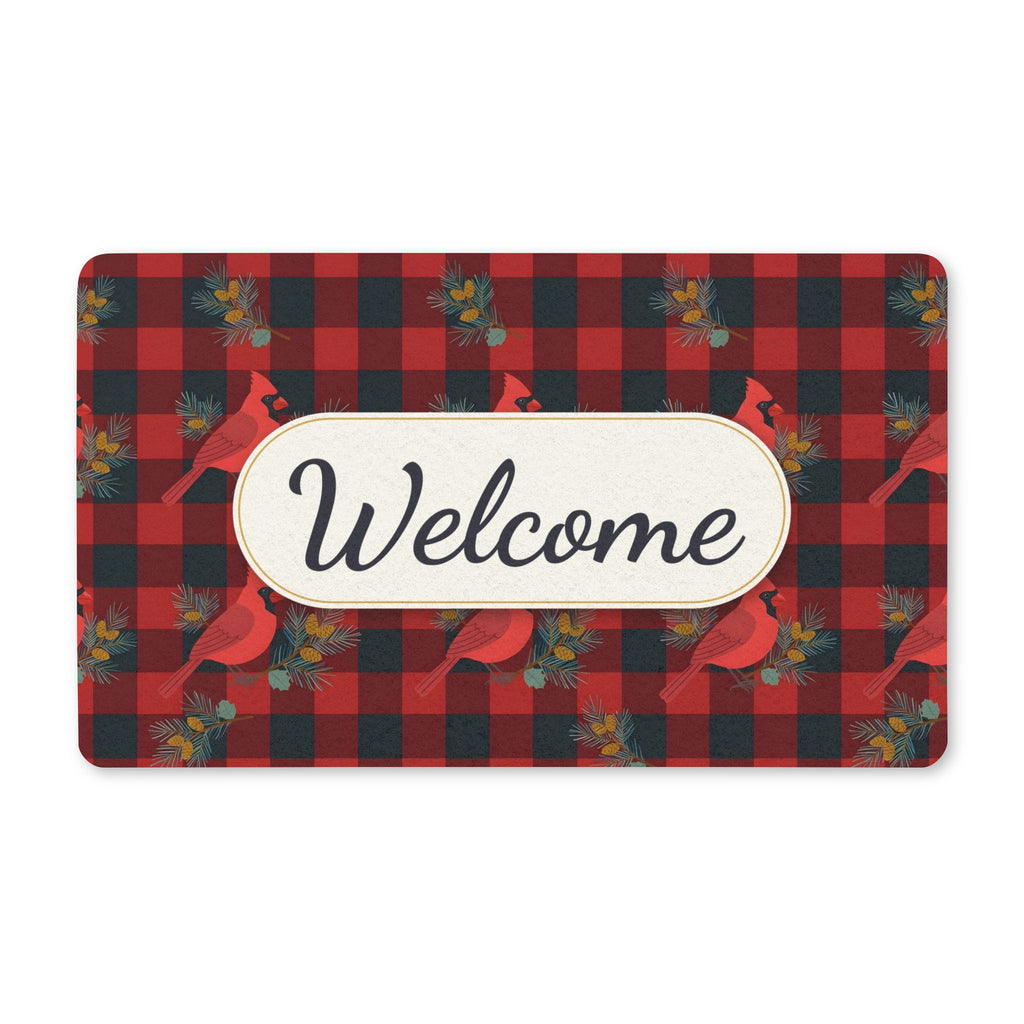 Cardinals and Buffalo Plaid Pattern Welcome Doormat