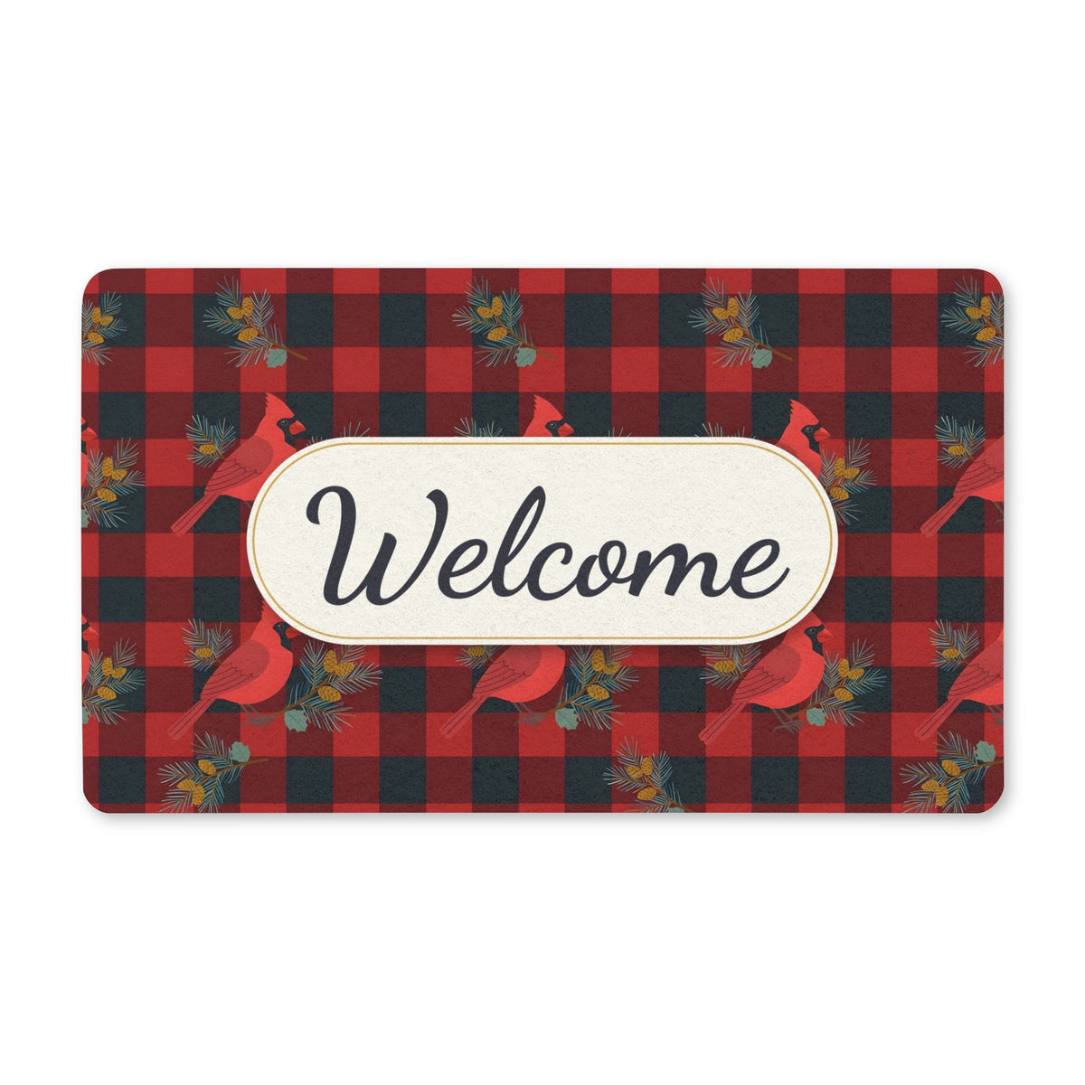 Cardinals and Buffalo Plaid Pattern Welcome Doormat