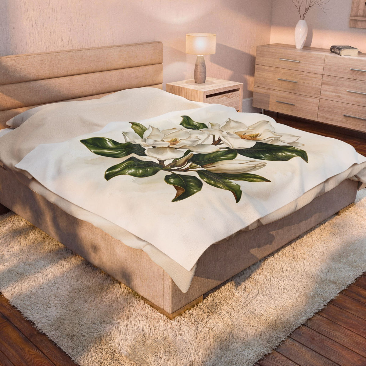Magnolia Blossoms Velveteen Plush Blanket – Style 2