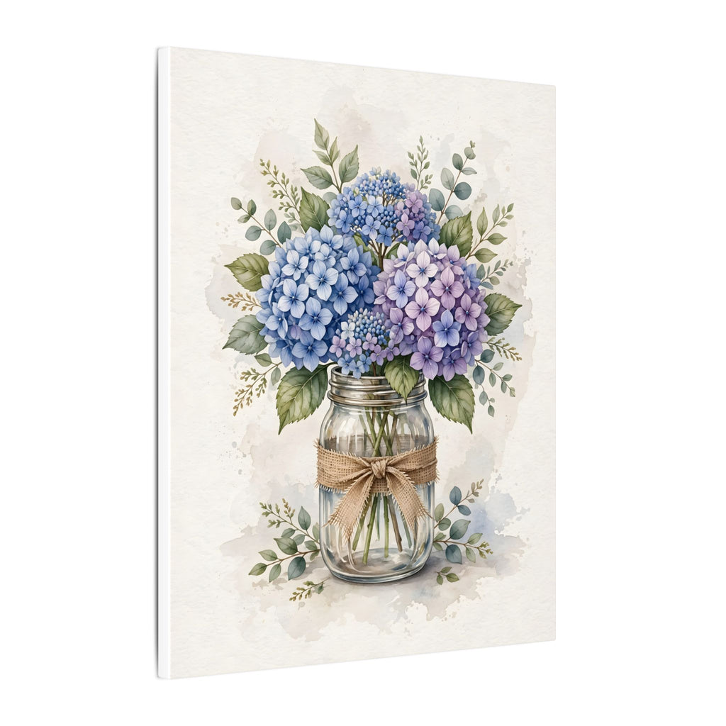 Blue Hydrangeas in a Mason Jar Canvas Wall Art