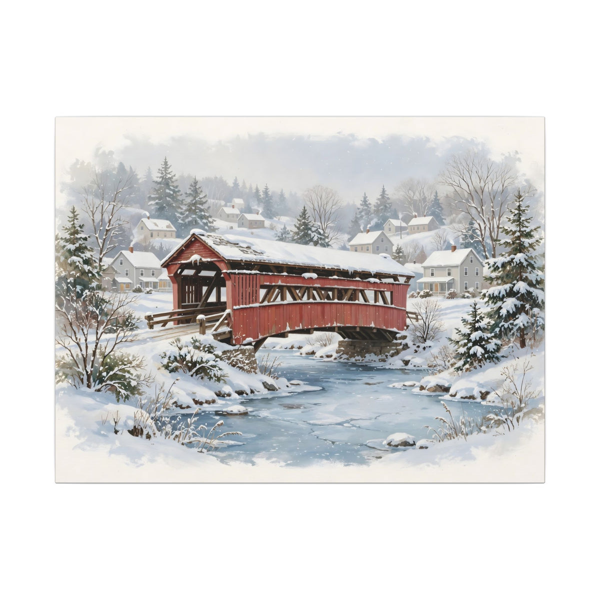Snowy Covered Bridge Canvas Wall Art – Style 2