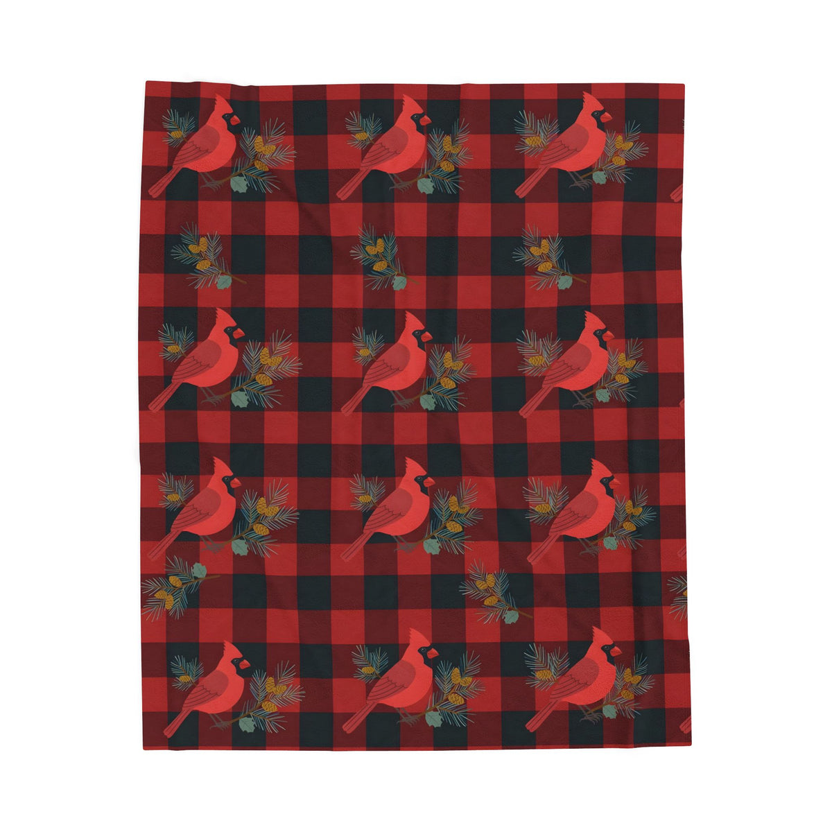 Cardinals and Buffalo Plaid Pattern Velveteen Plush Blanket