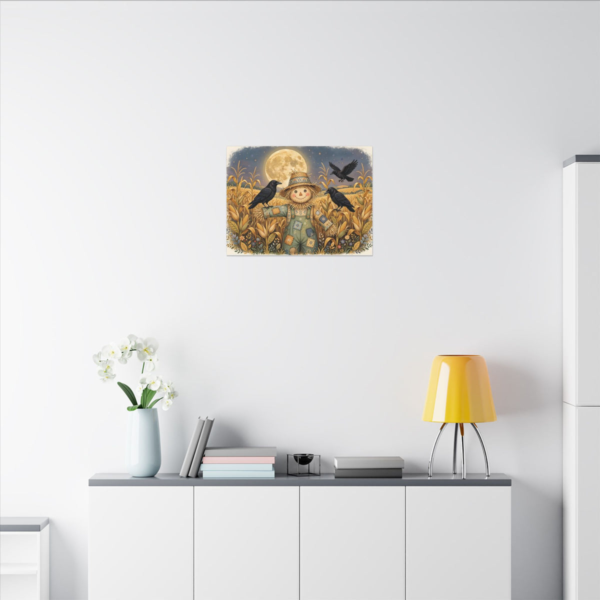 Scarecrow and Crows in the Cornfield Canvas Wall Art
