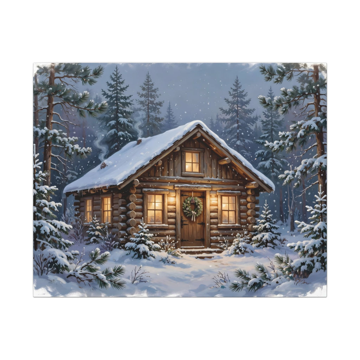 Snowy Cabin at Christmas Eve Canvas Wall Art – Style 2
