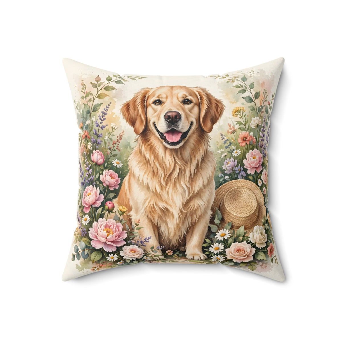 Golden Retriever in the Garden Throw Pillow – Style 2