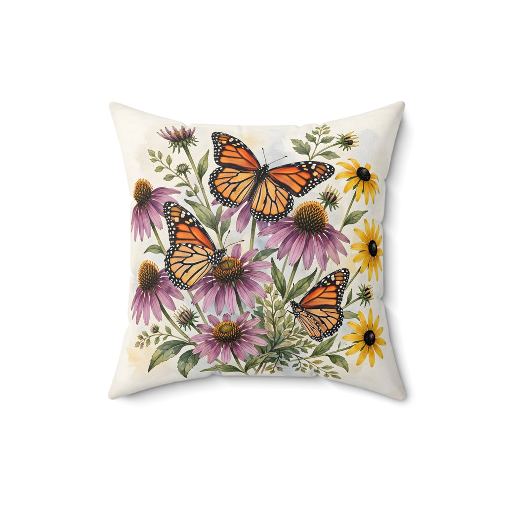 Monarch Butterflies and Wildflowers Throw Pillow