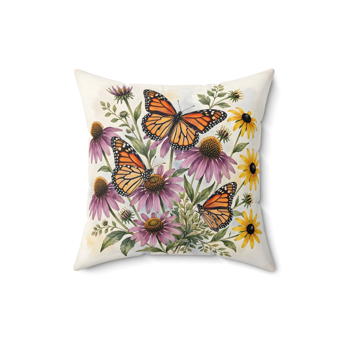 Monarch Butterflies and Wildflowers Throw Pillow