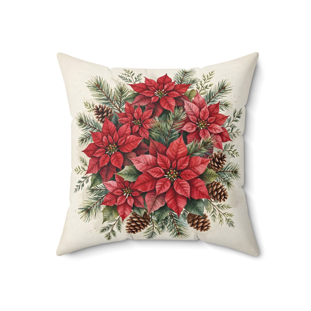 Poinsettia Watercolor Bouquet Throw Pillow – Style 2