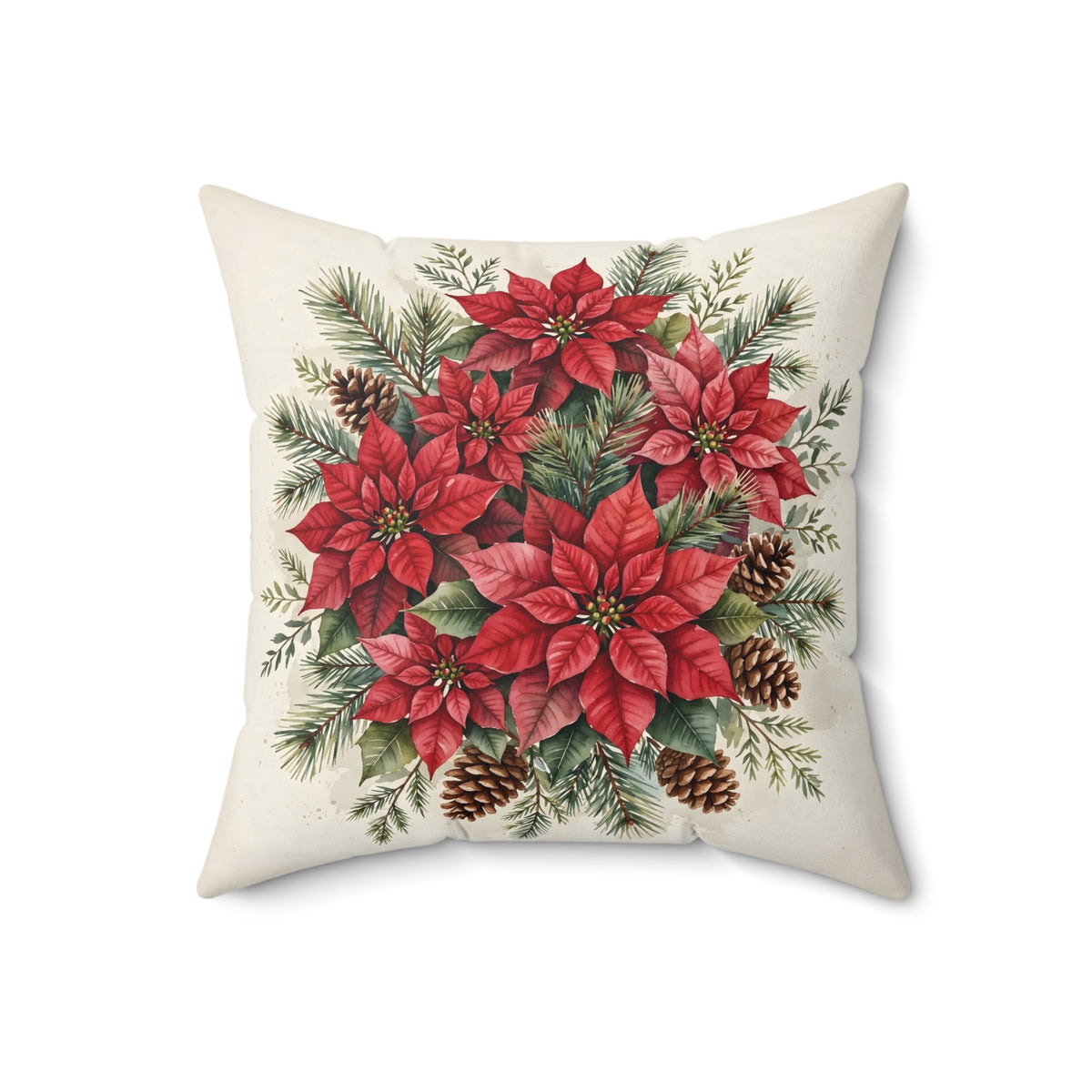 Poinsettia Watercolor Bouquet Throw Pillow – Style 2