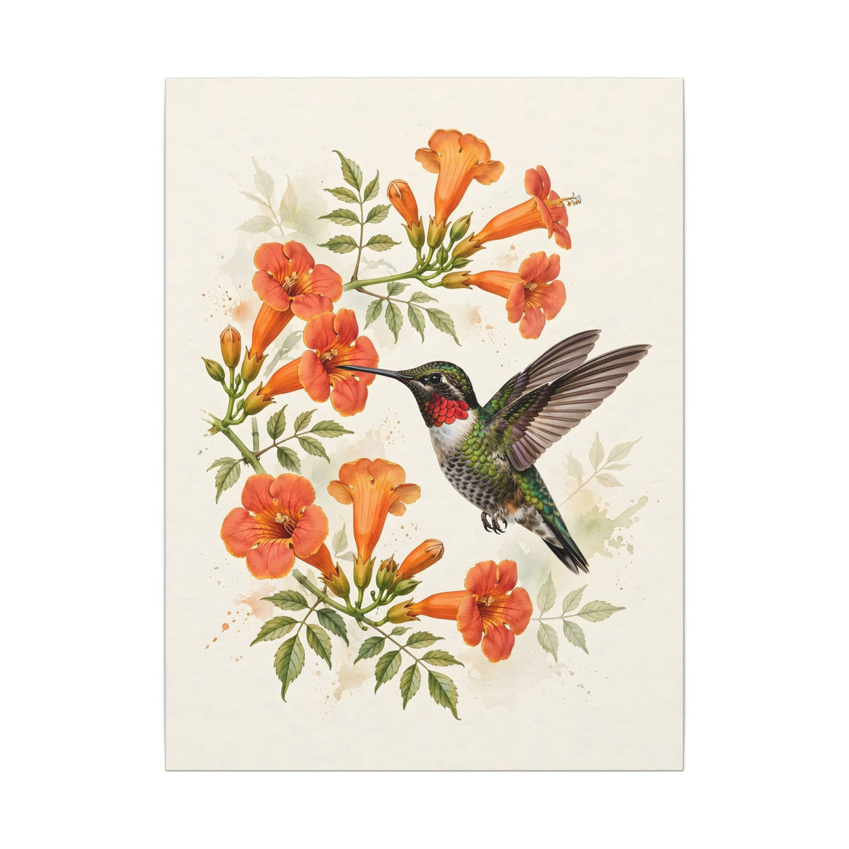 Hummingbird and Trumpet Flowers Canvas Wall Art – Style 2