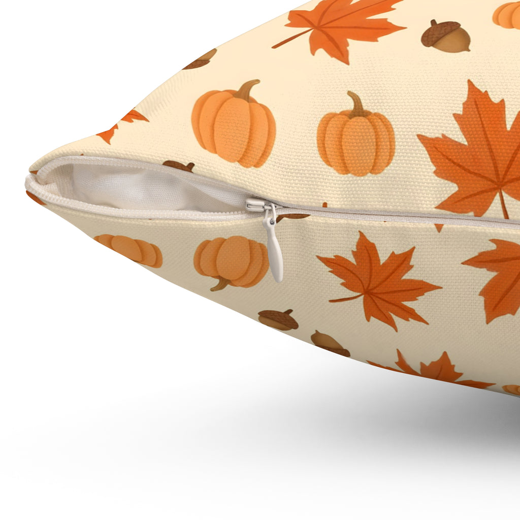 Autumn Leaves and Pumpkins Pattern Throw Pillow – Style 2