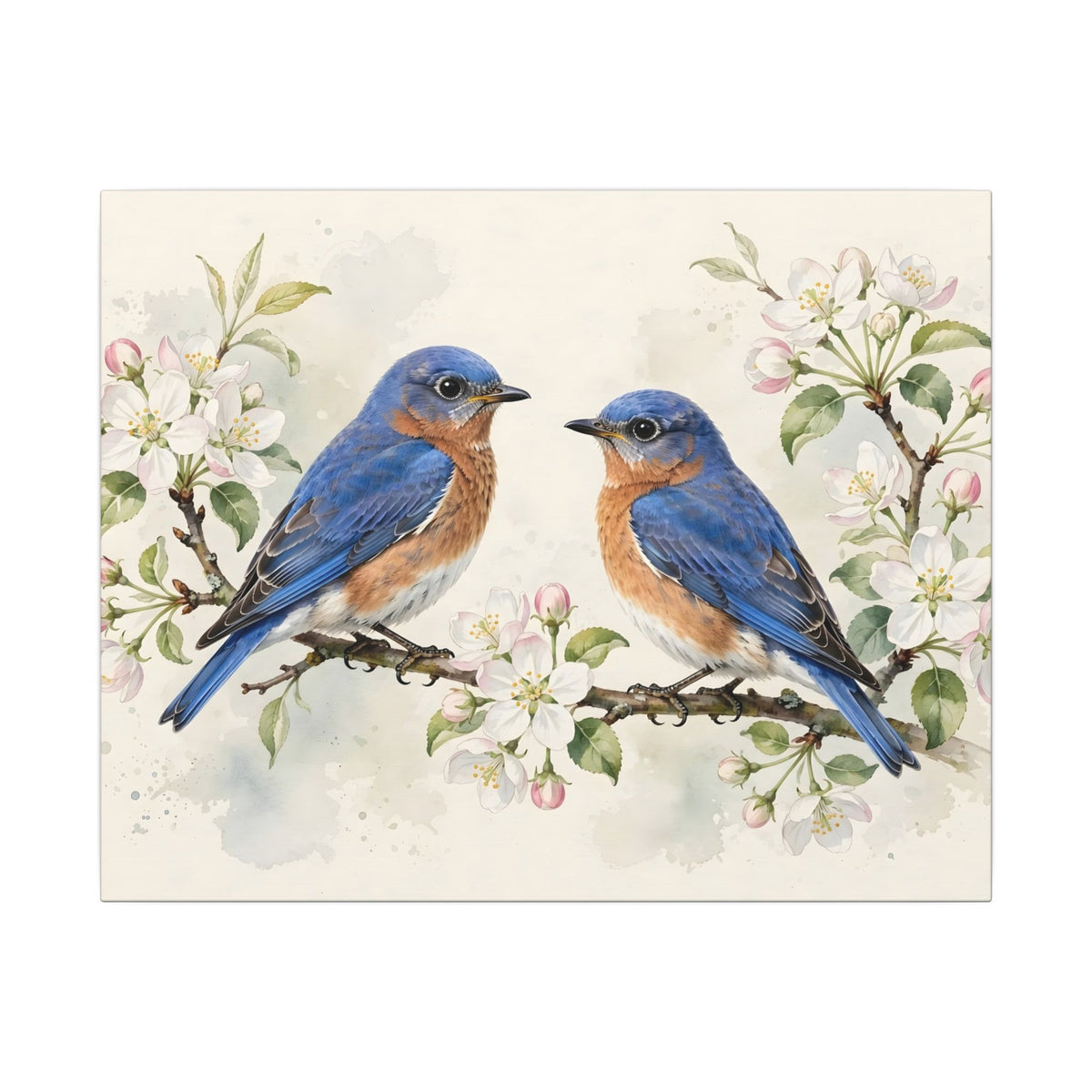 Bluebirds on a Blossom Branch Canvas Wall Art