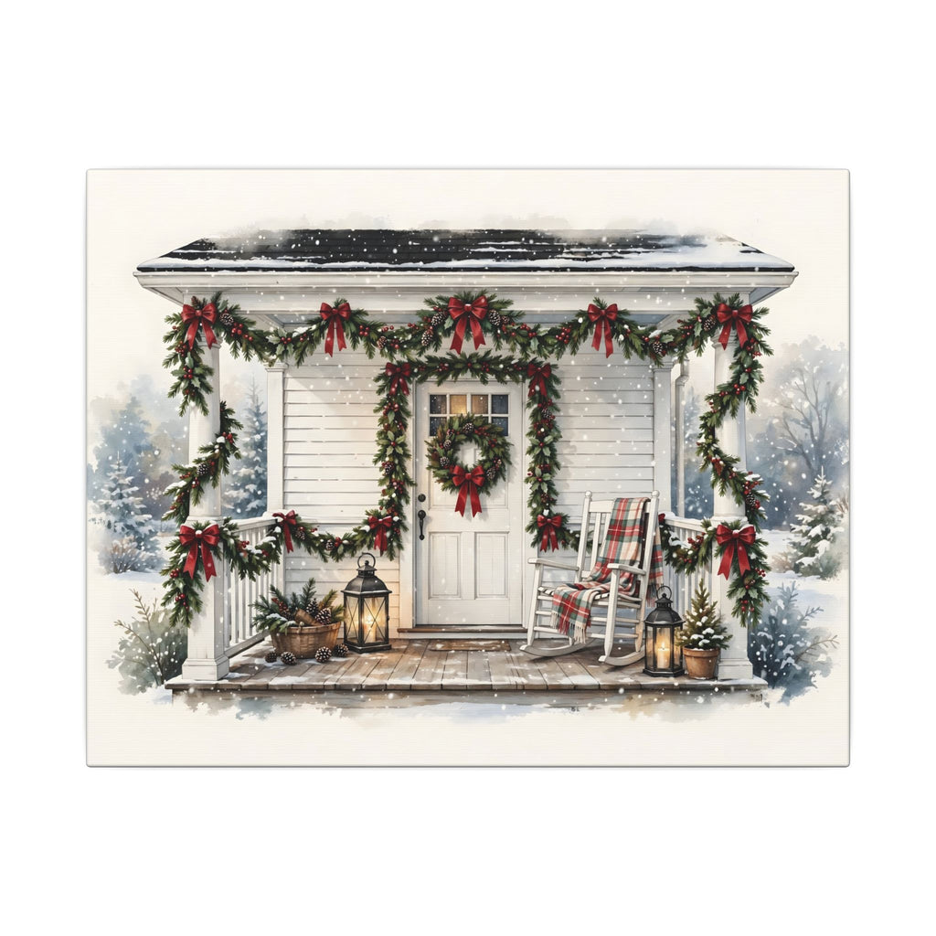 Farmhouse Christmas Porch Canvas Wall Art