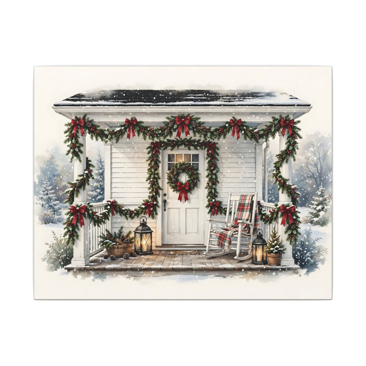Farmhouse Christmas Porch Canvas Wall Art