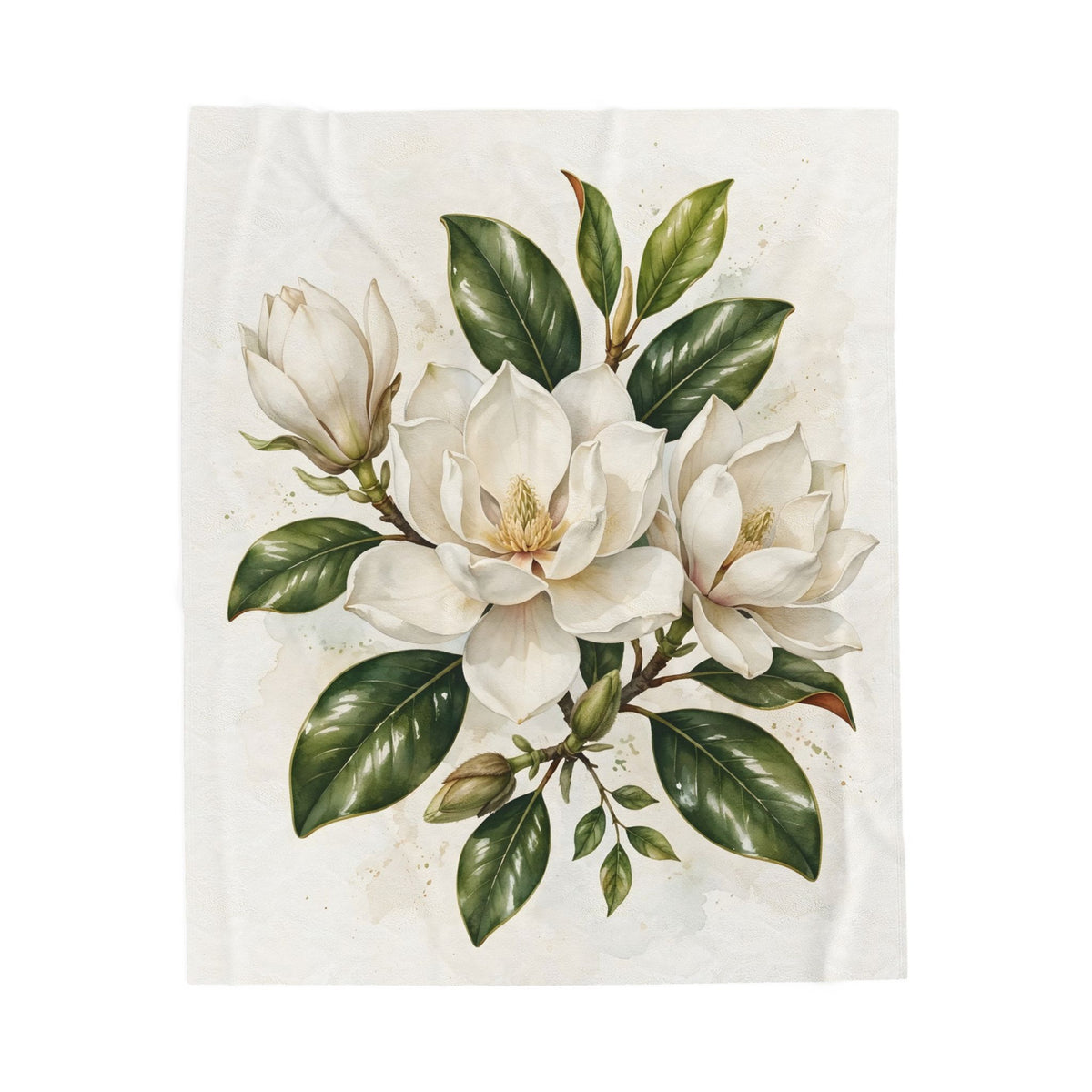 Magnolia Blossoms Velveteen Plush Blanket