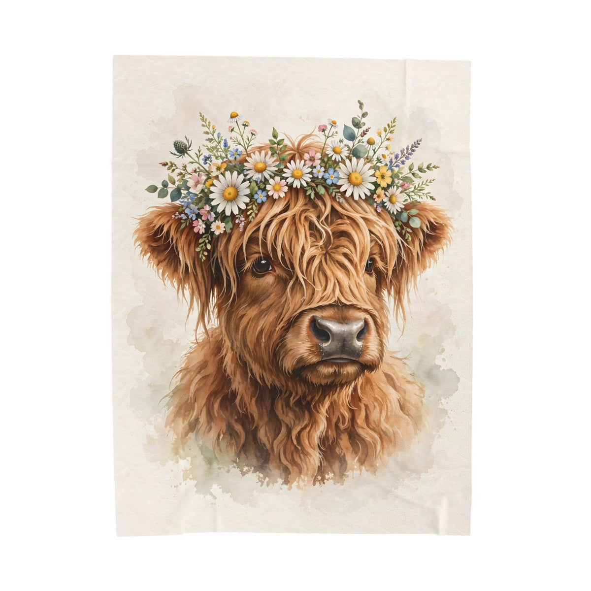Highland Cow with Flower Crown Velveteen Plush Blanket