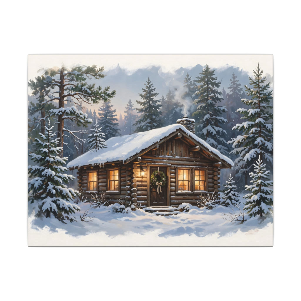 Snowy Cabin at Christmas Eve Canvas Wall Art
