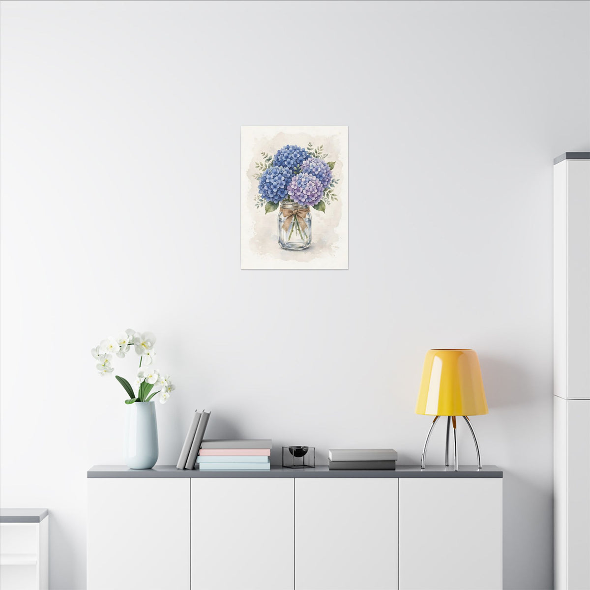 Blue Hydrangeas in a Mason Jar Canvas Wall Art – Style 2