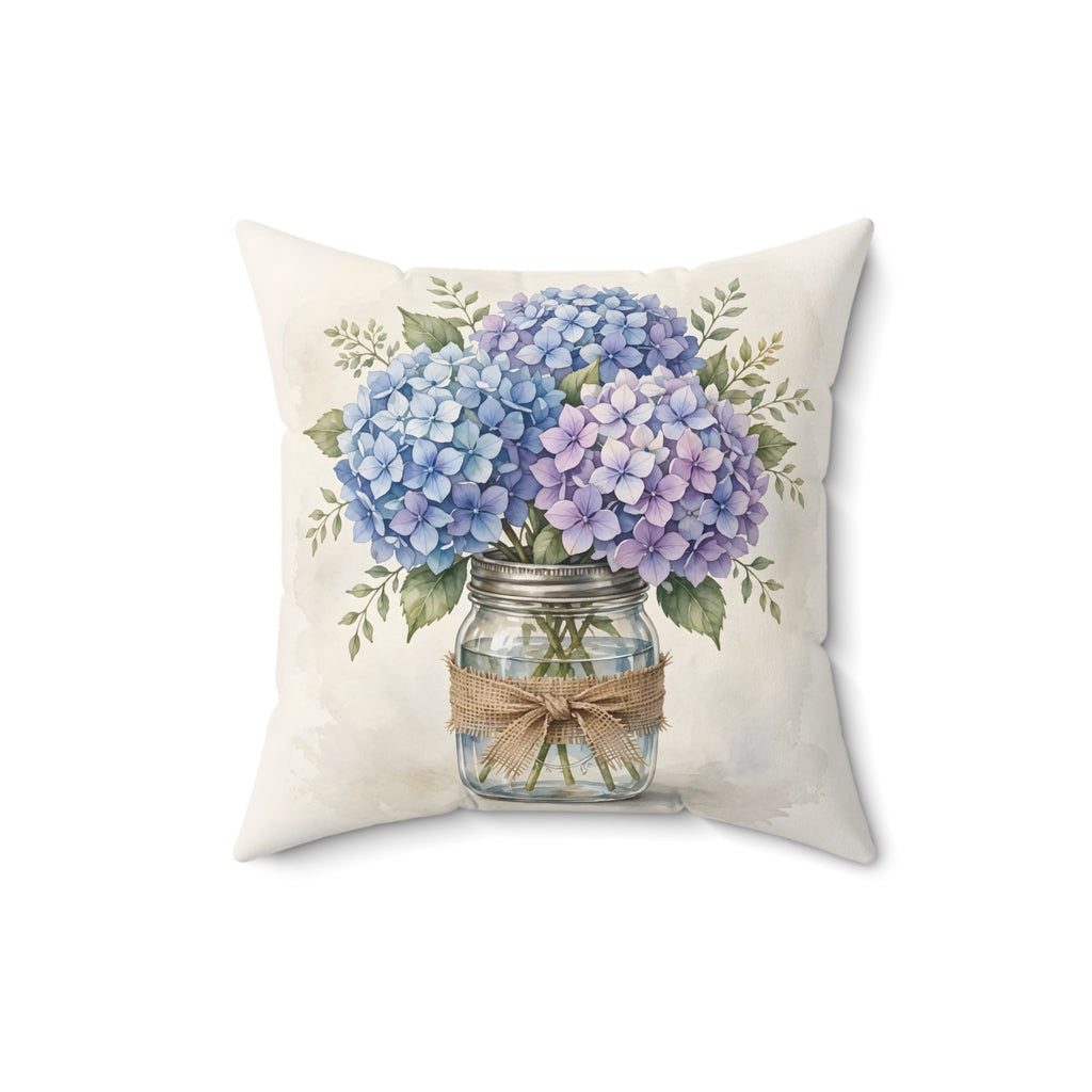 Blue Hydrangeas in a Mason Jar Throw Pillow – Style 2