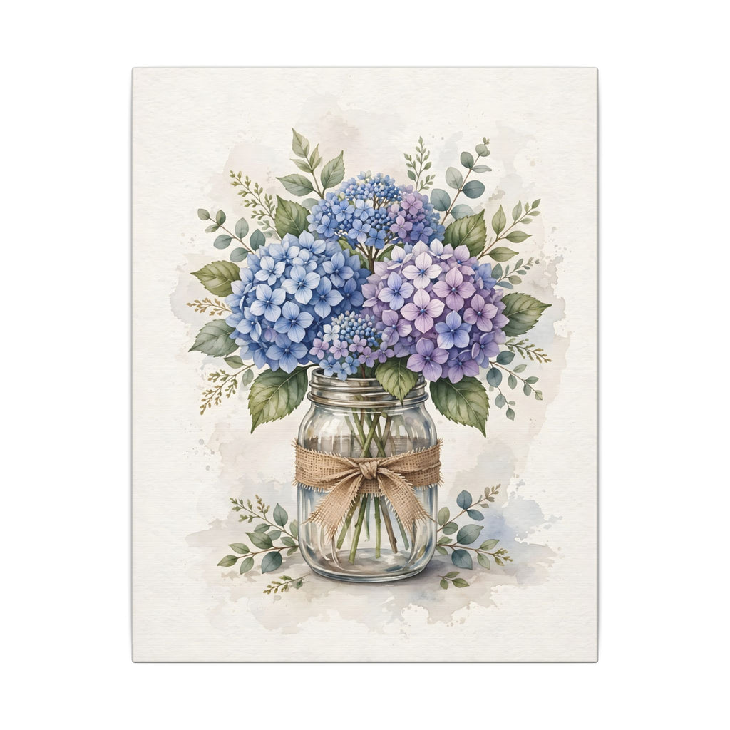 Blue Hydrangeas in a Mason Jar Canvas Wall Art