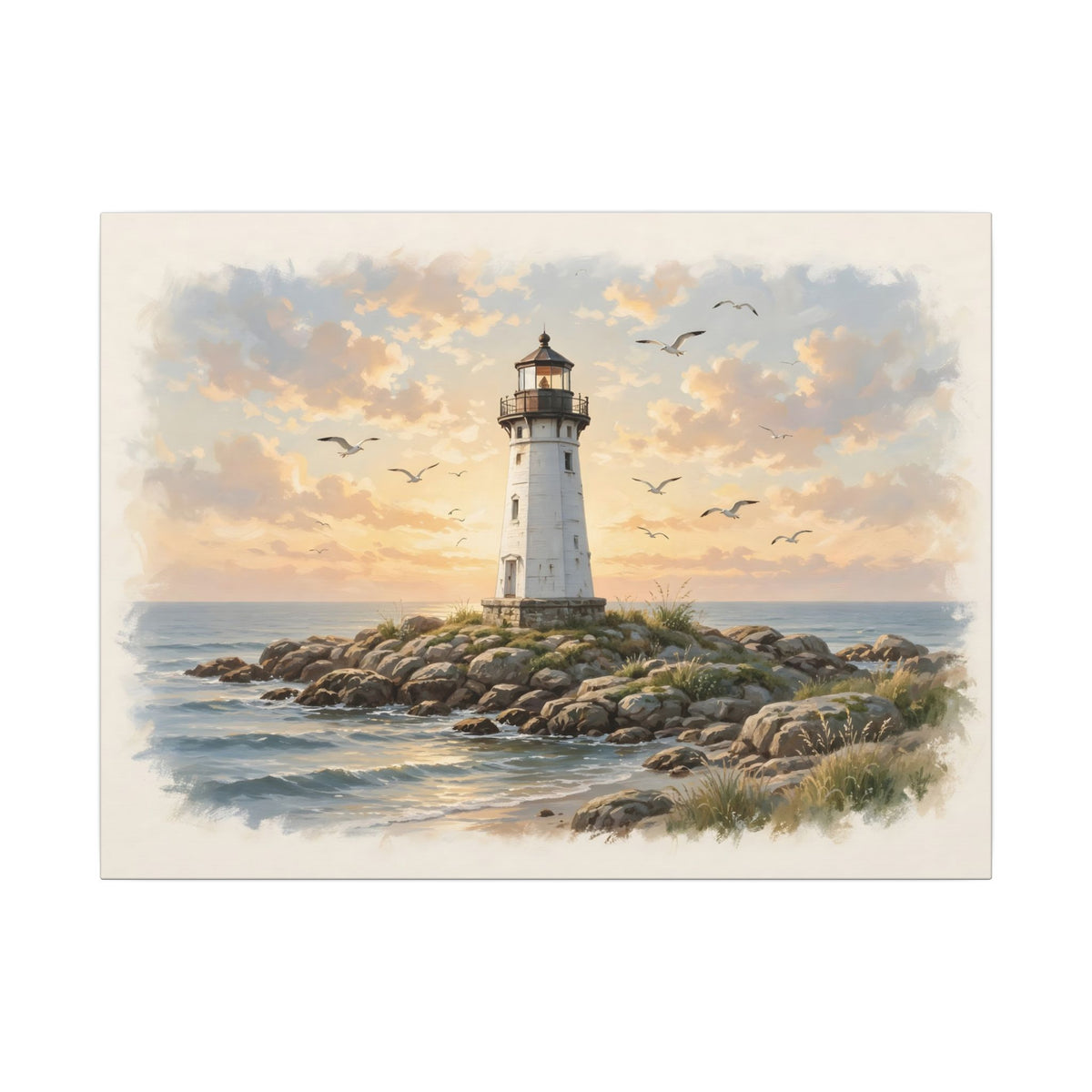 Lighthouse at Golden Hour Canvas Wall Art – Style 2