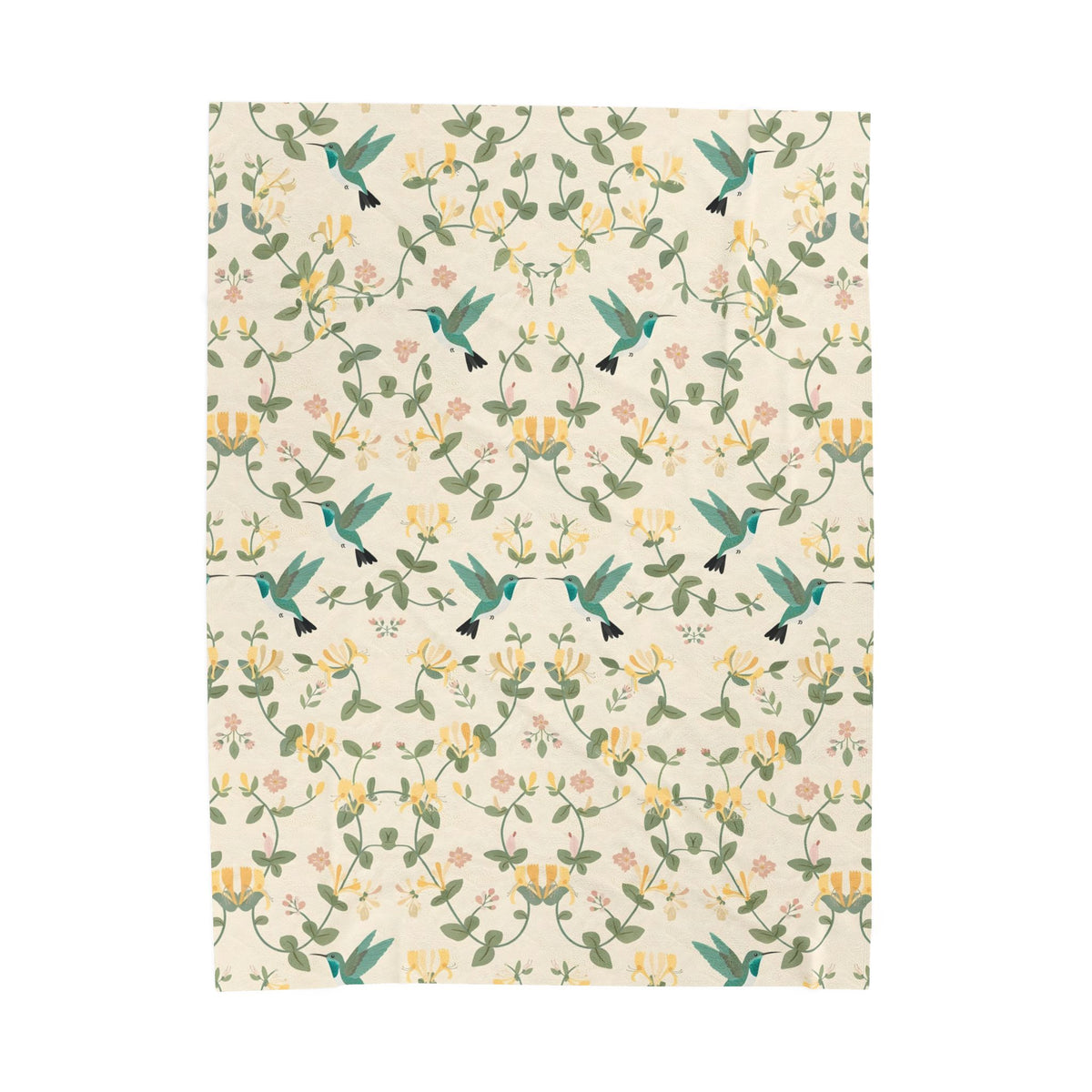 Hummingbirds and Honeysuckle Pattern Velveteen Plush Blanket
