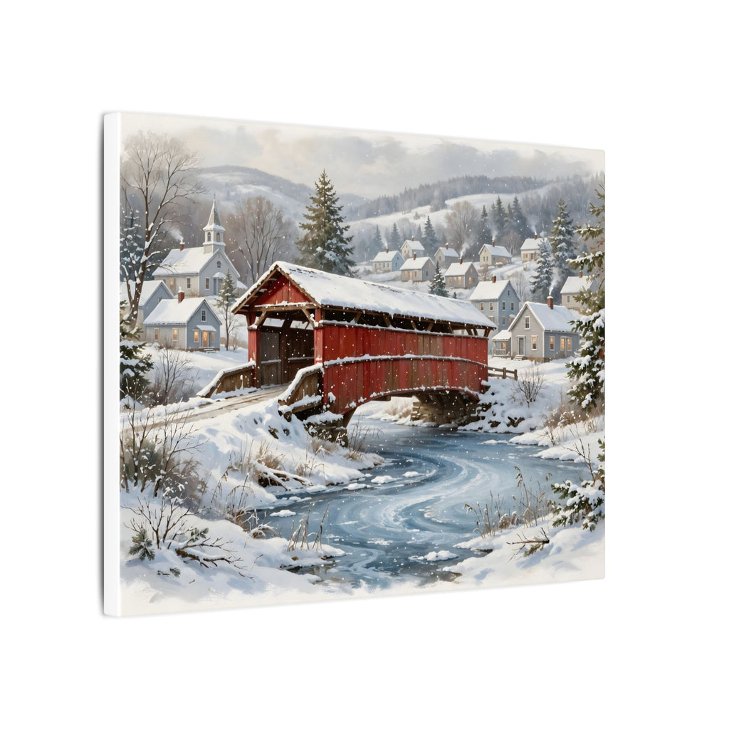 Snowy Covered Bridge Canvas Wall Art