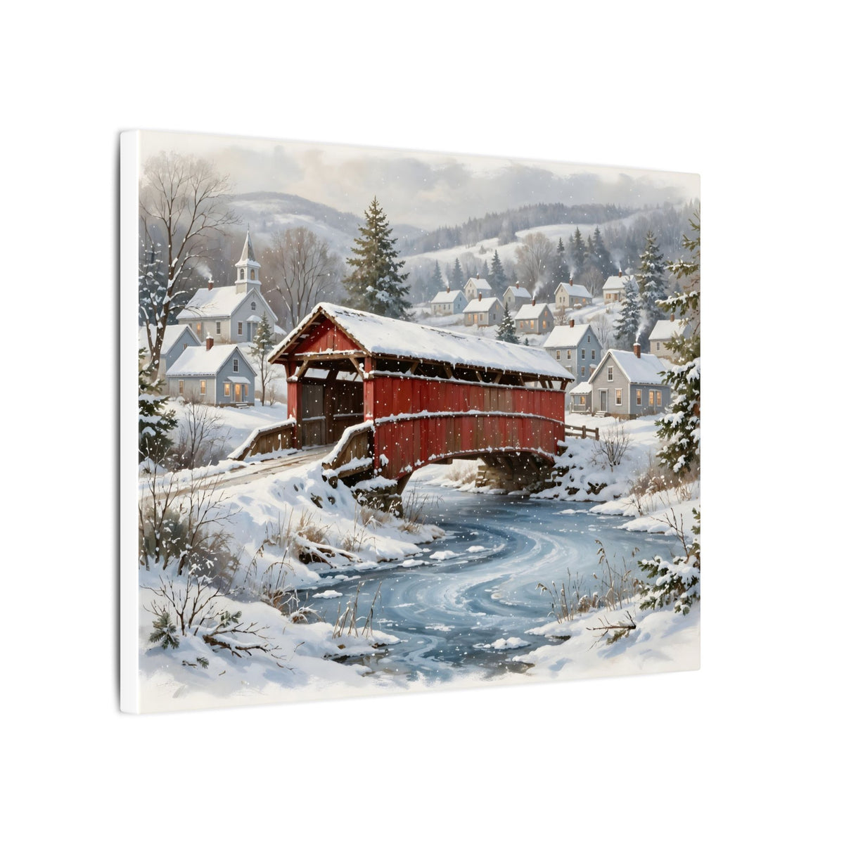 Snowy Covered Bridge Canvas Wall Art