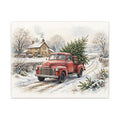 Vintage Red Truck with Christmas Tree Canvas Wall Art – Style 2