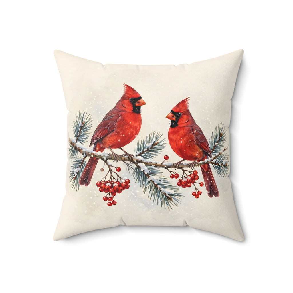 Cardinals on a Snowy Pine Branch Throw Pillow