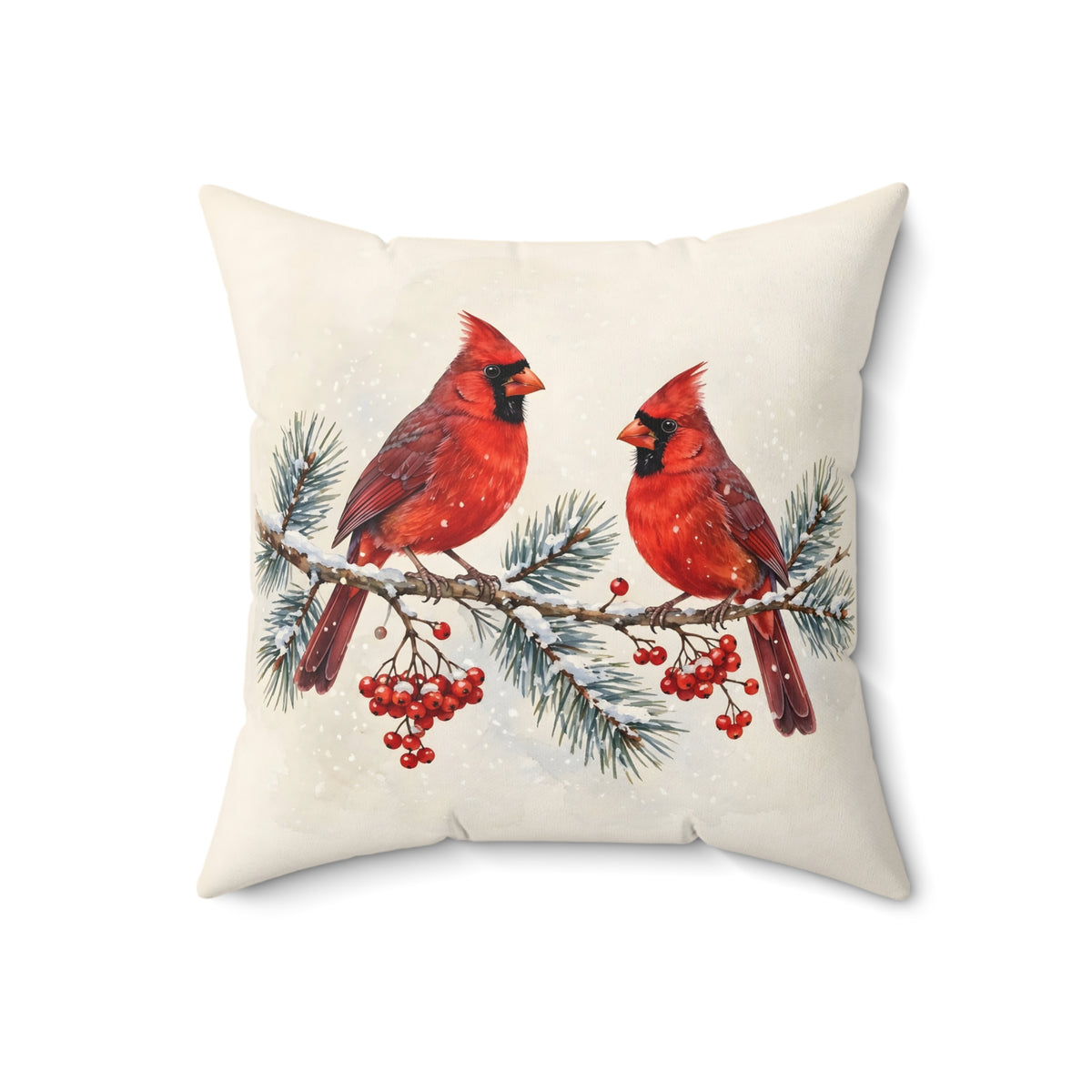 Cardinals on a Snowy Pine Branch Throw Pillow