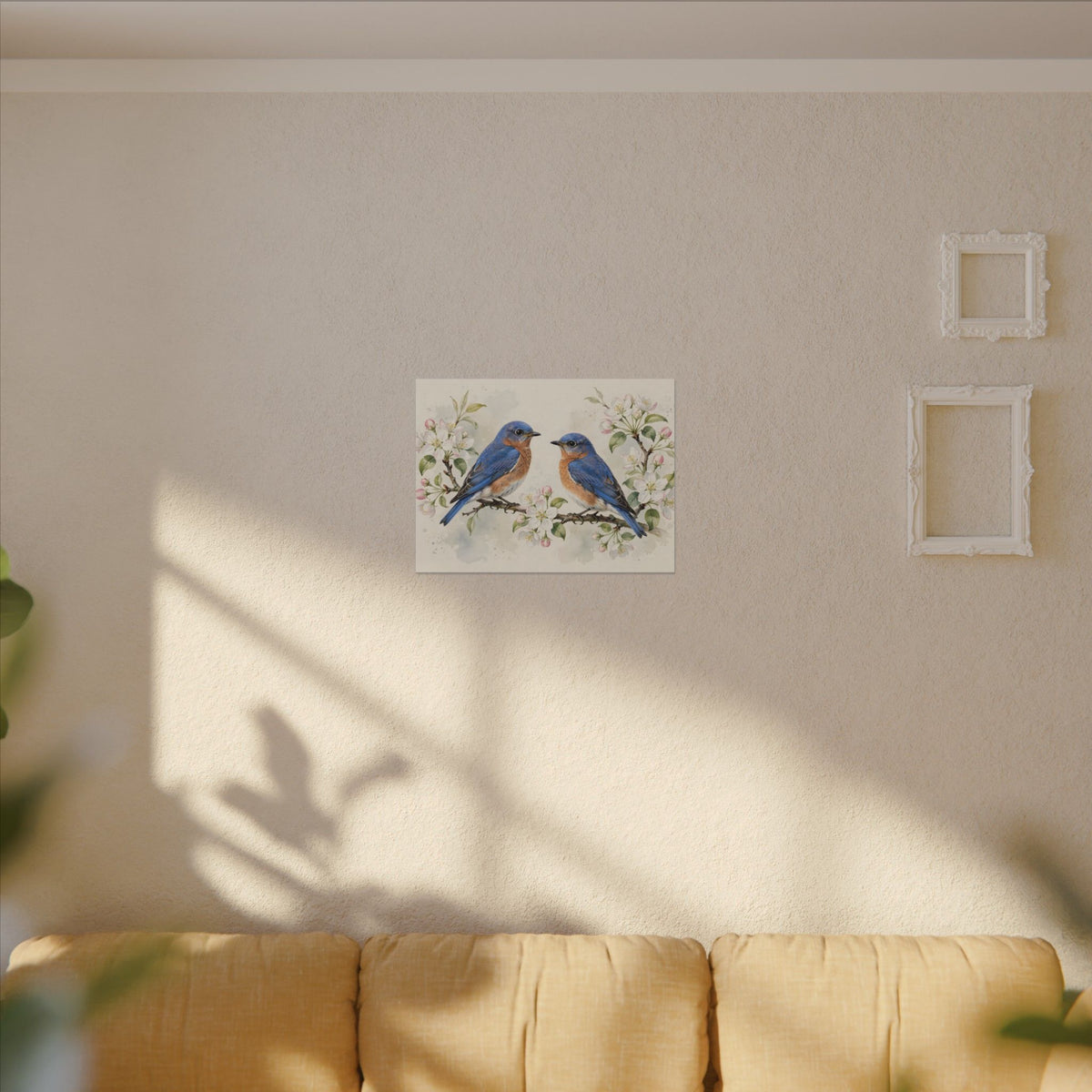 Bluebirds on a Blossom Branch Canvas Wall Art