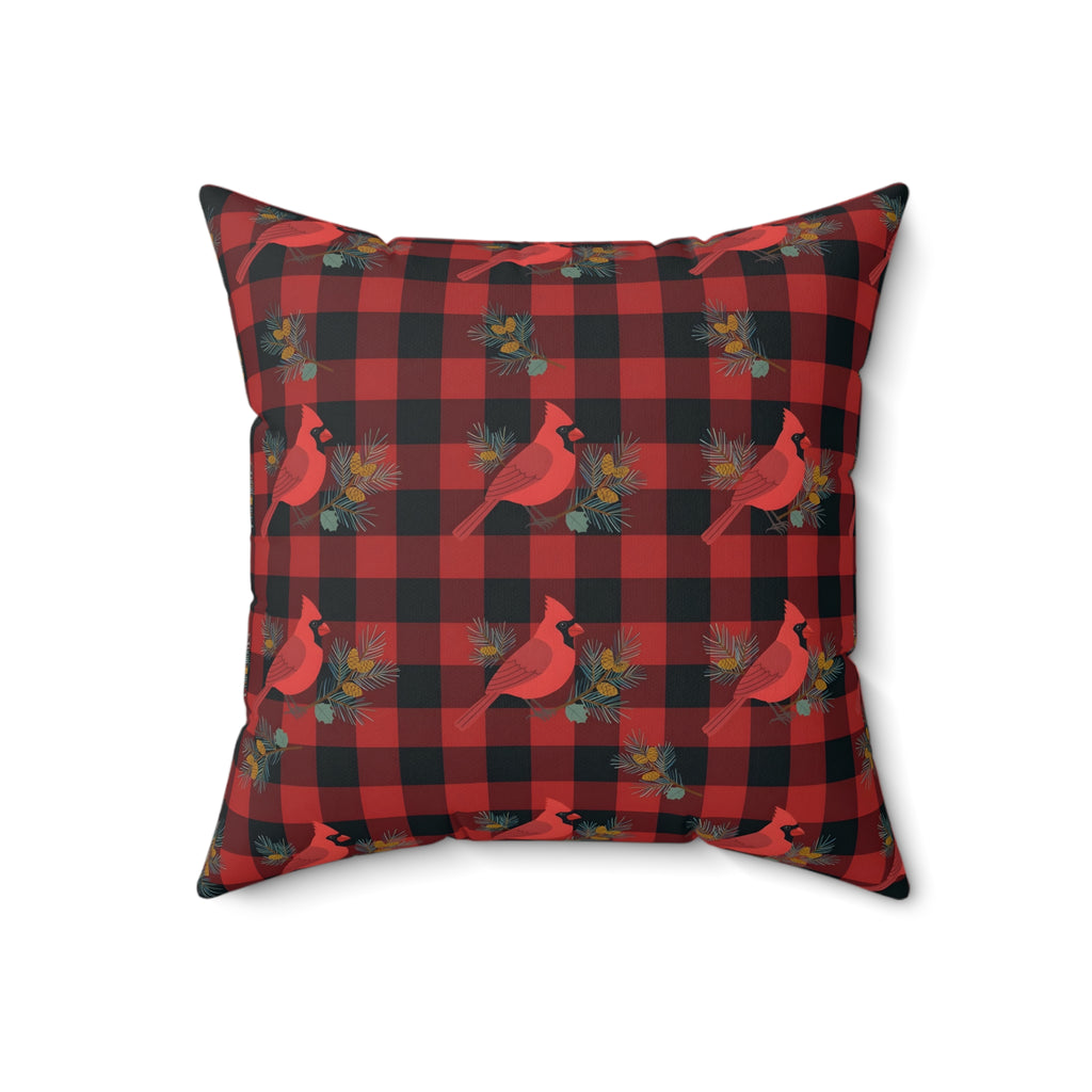 Cardinals and Buffalo Plaid Pattern Throw Pillow