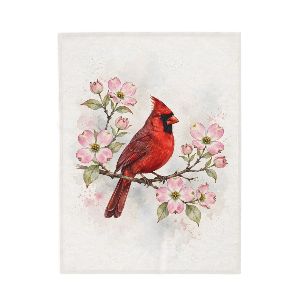 Cardinal on a Spring Branch Velveteen Plush Blanket