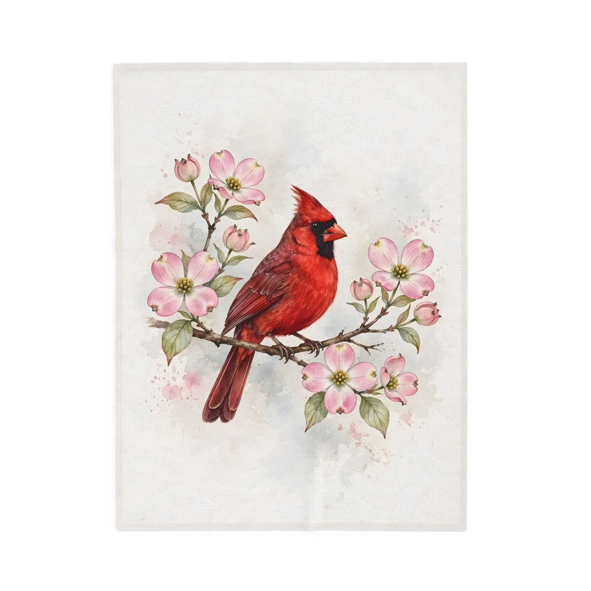 Cardinal on a Spring Branch Velveteen Plush Blanket