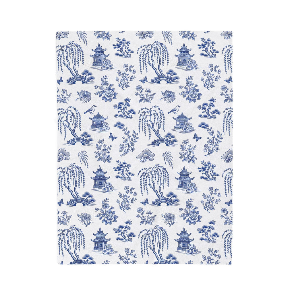 Blue Willow China Pattern Velveteen Plush Blanket – Style 2