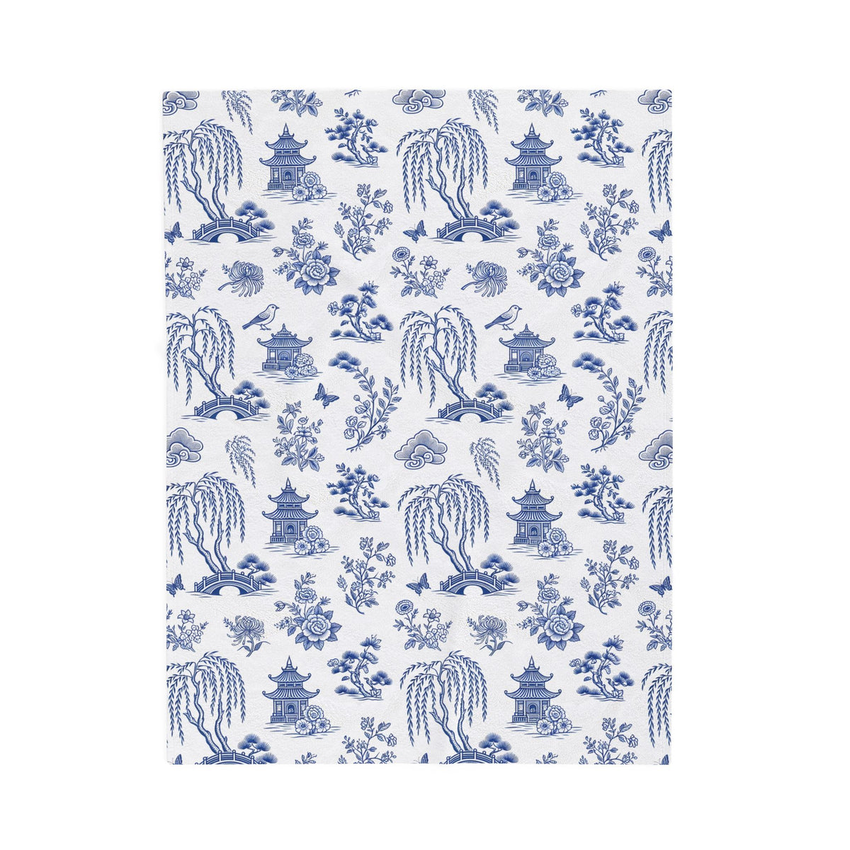 Blue Willow China Pattern Velveteen Plush Blanket – Style 2