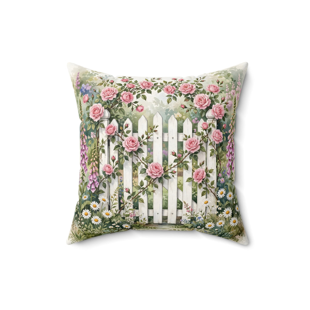 Cottage Garden Gate Throw Pillow
