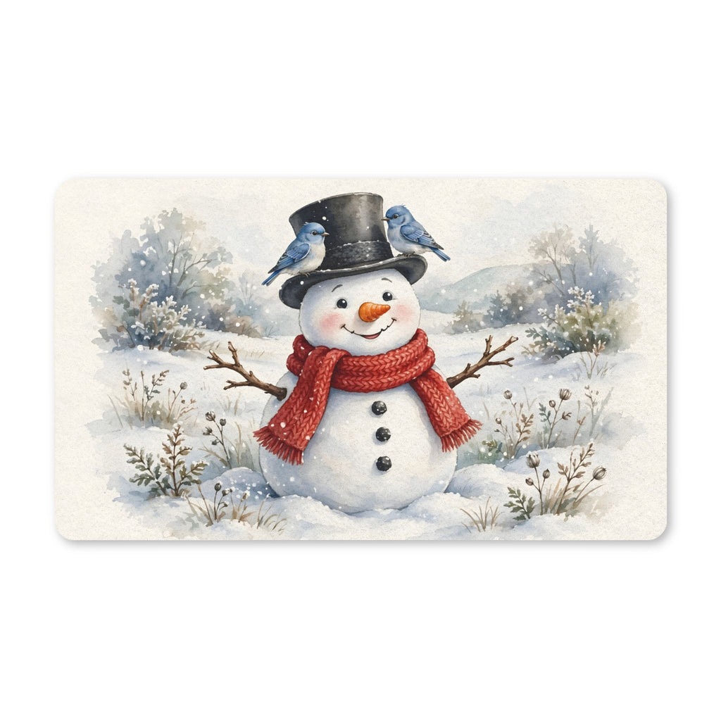 Winter Snowman and Bluebirds Doormat