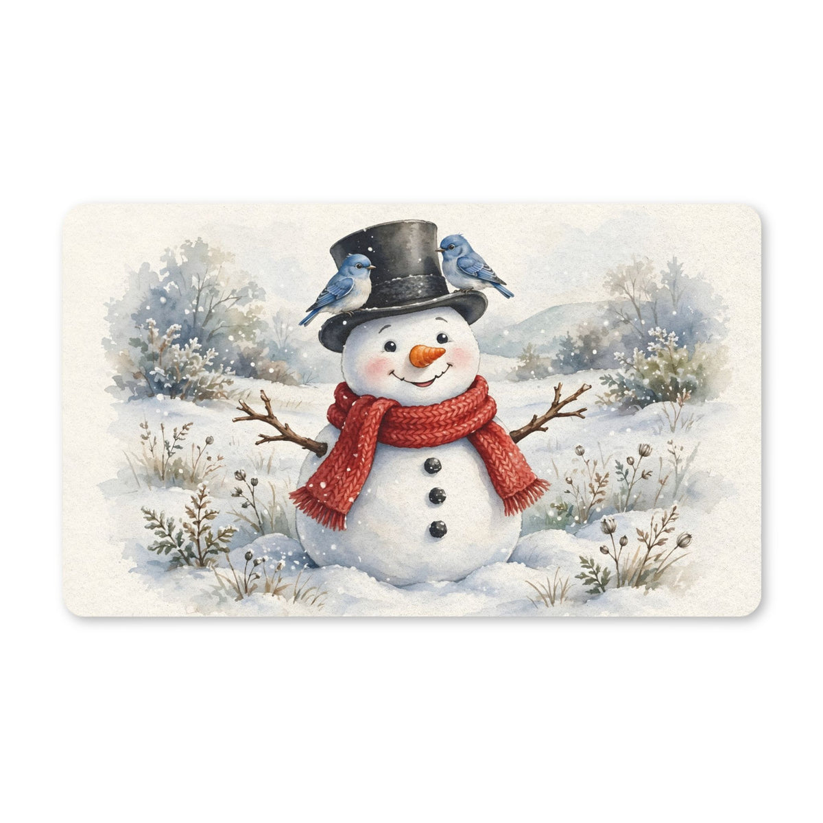 Winter Snowman and Bluebirds Doormat