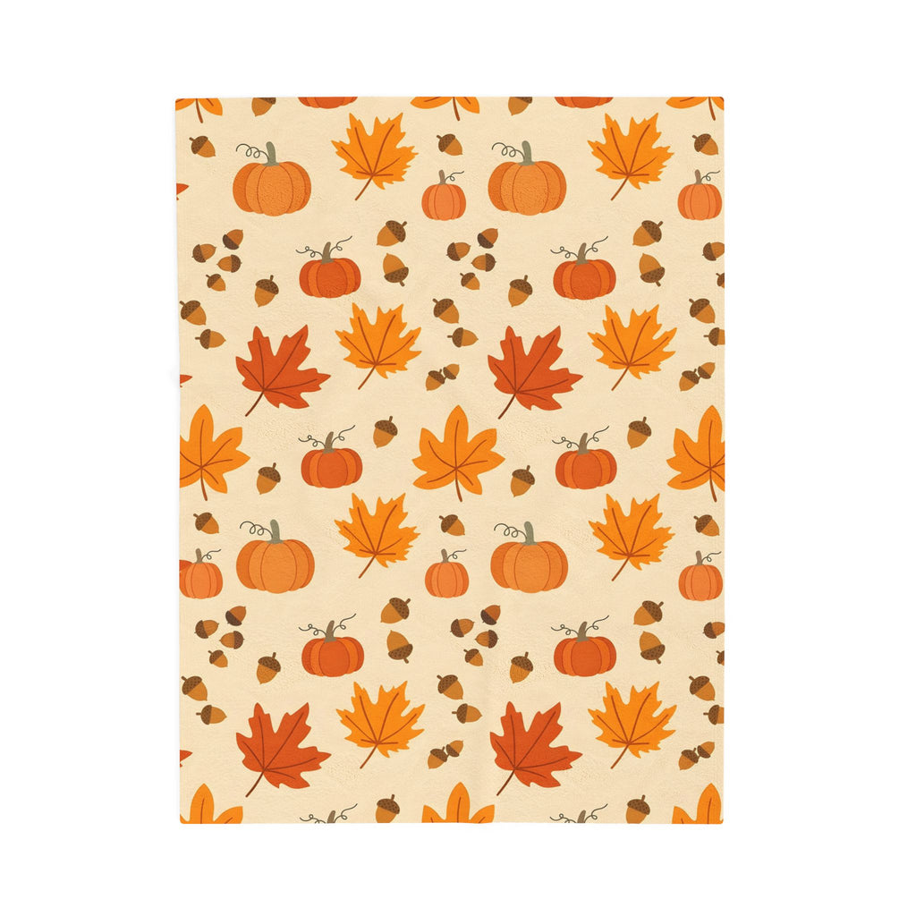 Autumn Leaves and Pumpkins Pattern Velveteen Plush Blanket