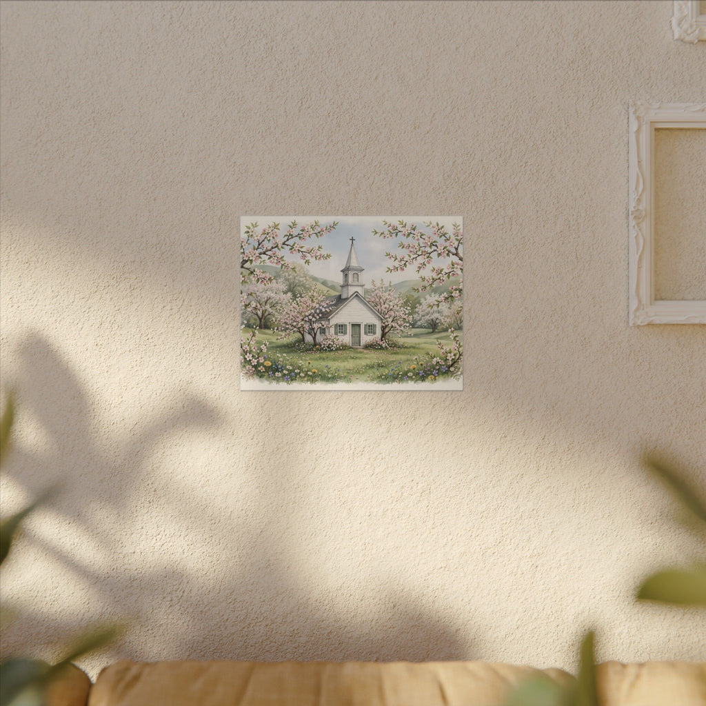 Country Church in Spring Canvas Wall Art