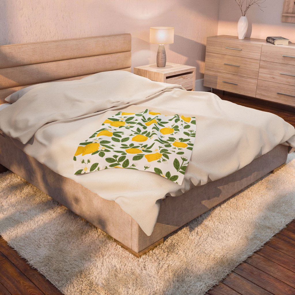 Farmhouse Lemon Pattern Velveteen Plush Blanket