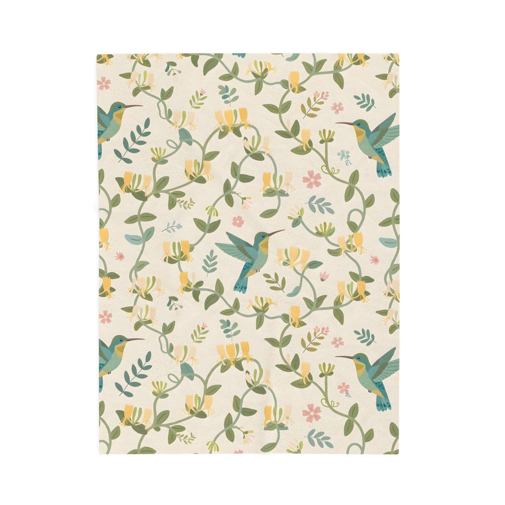 Hummingbirds and Honeysuckle Pattern Velveteen Plush Blanket – Style 2