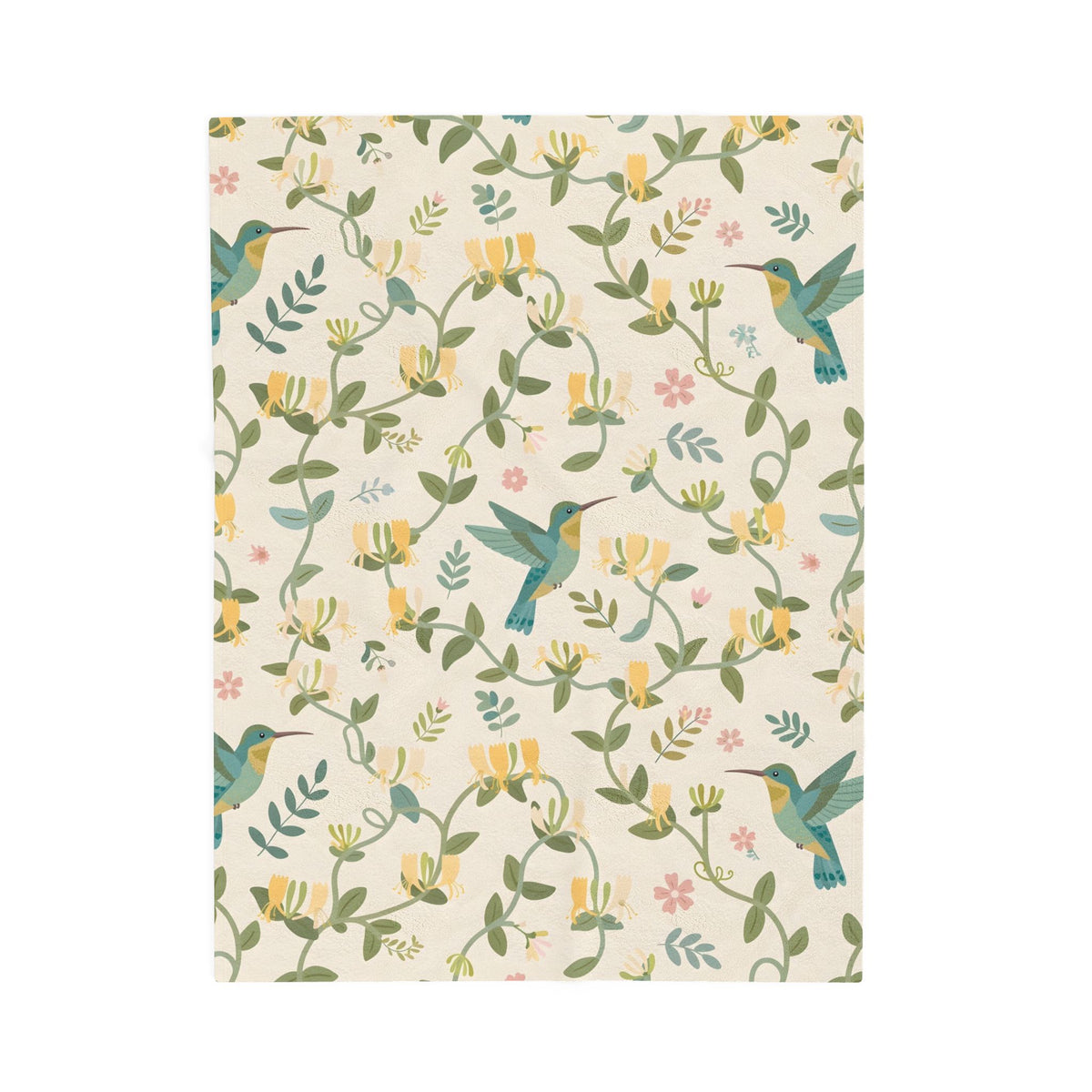 Hummingbirds and Honeysuckle Pattern Velveteen Plush Blanket – Style 2