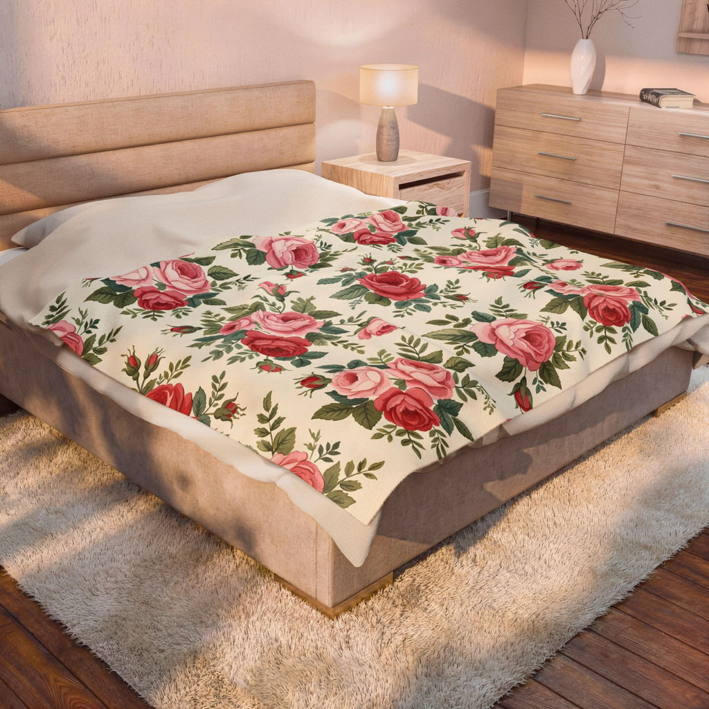 English Rose Chintz Pattern Velveteen Plush Blanket
